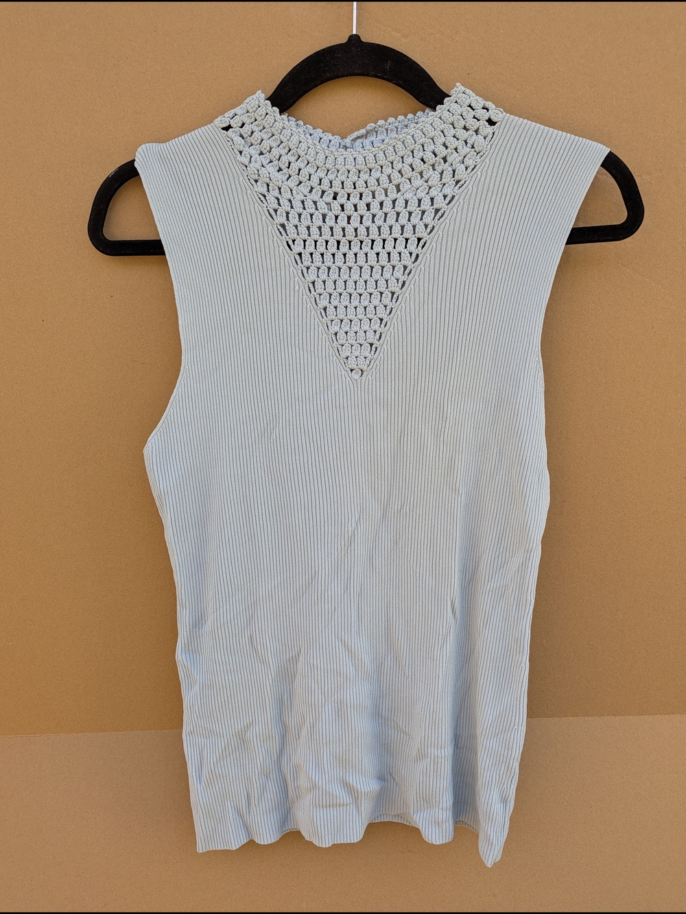 Versailles Crochet Mock Neck Knit Tank Top Small Ice Blue Sleeveless Sweater